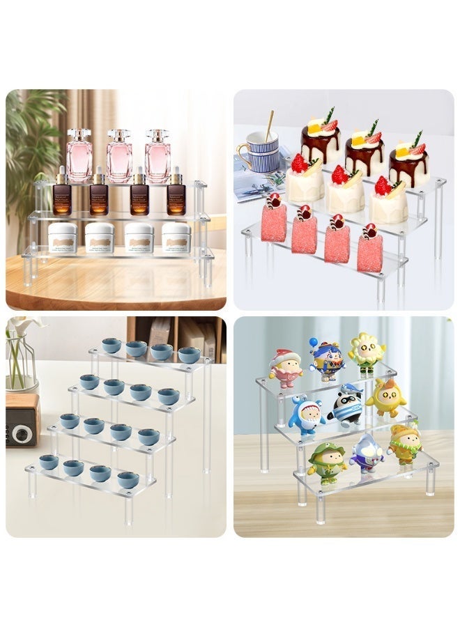 شو وو حامل عرض أكريليك، رف عرض أكريليك من أربع طبقات، حامل عرض متعدد المستويات، حوامل صغيرة لتزيين أسطح الخزائن والطاولات وتنظيمها، رفوف حلويات للحفلات، منظم مكياج، حامل عرض من الكريستال للأحجار الكريمة والديكور. - Image 4